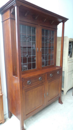 Arts and Crafts Lead Light Bookcase | Antique & Vintage | Moonee Ponds Antiques | Australia Wide Delivery