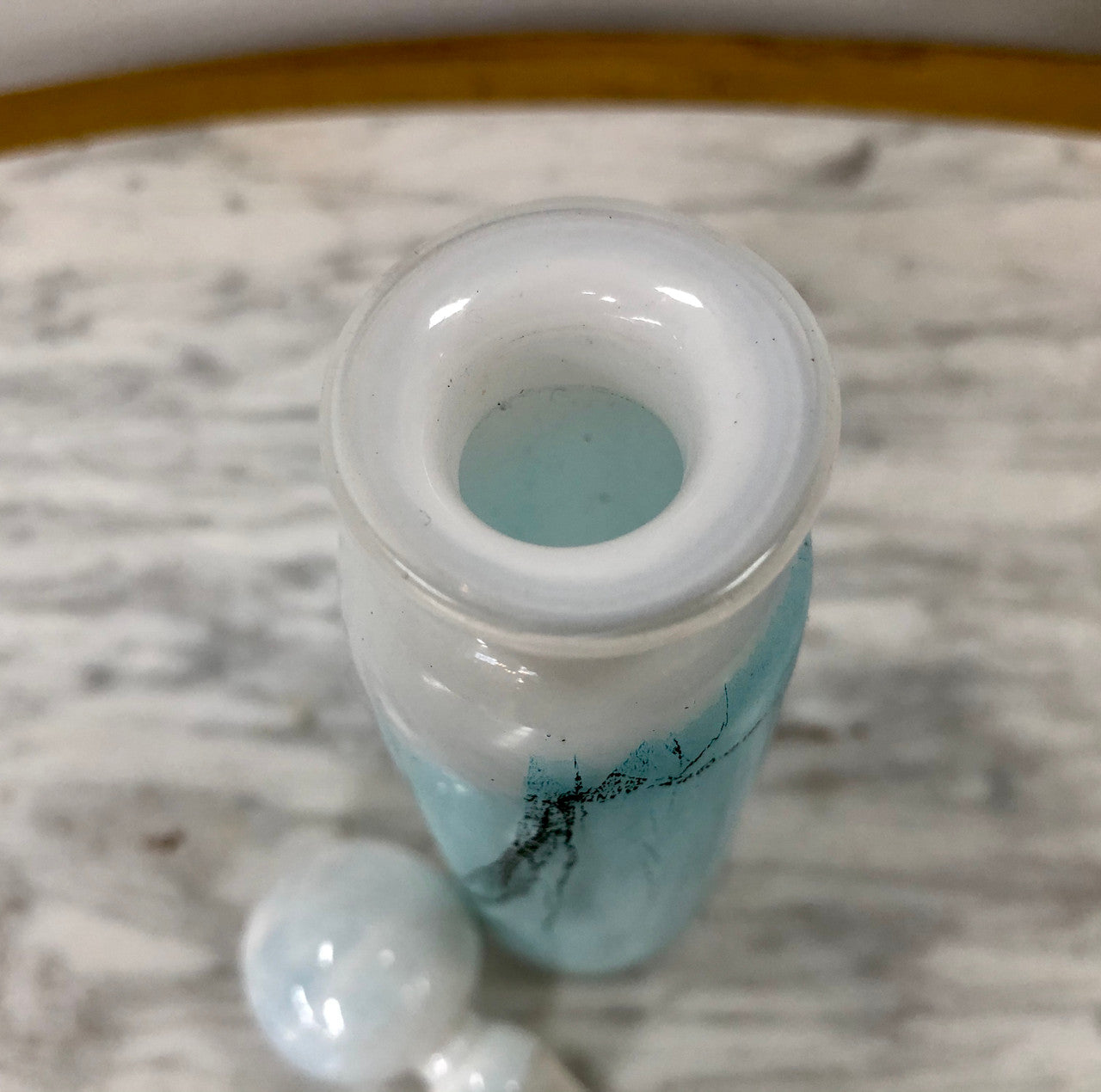Nick Wirdnam Long White & Blue Art Glass Scent Bottle | Antique & Vintage | Moonee Ponds Antiques | Australia Wide Delivery