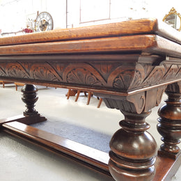 Large Rustic French Oak Parquetry Top Extending Table