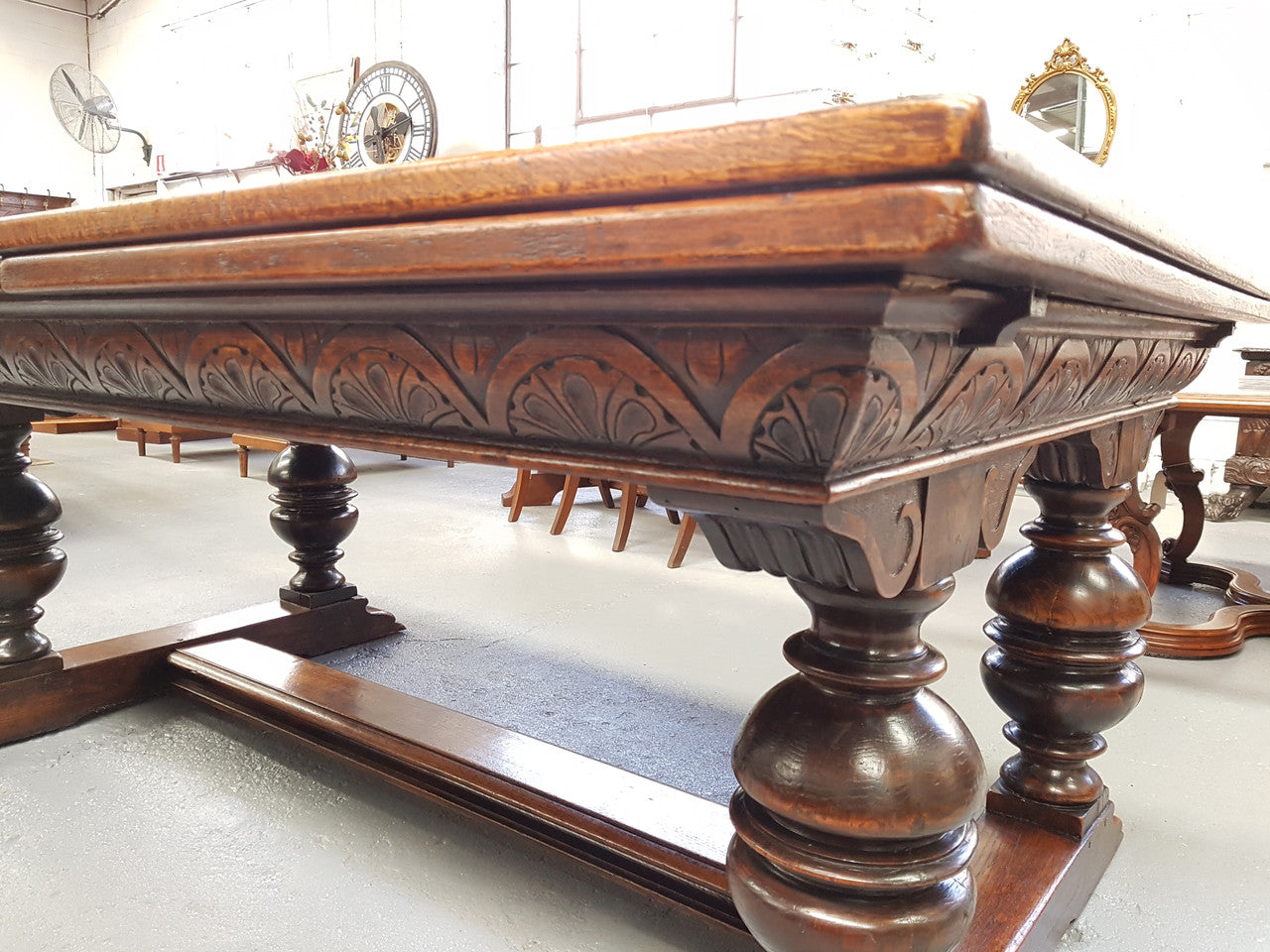 Large Rustic French Oak Parquetry Top Extending Table