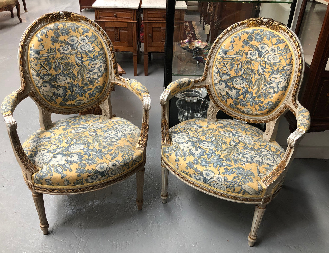 Beautiful Pair of French upholstered Arm chairs
