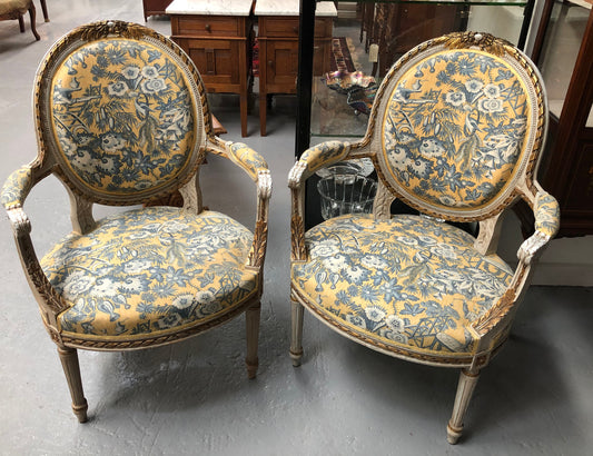 Beautiful Pair of French upholstered Arm chairs