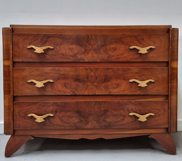 Stylish French Art Deco chest of three drawers. Sourced from France and in good original detailed condition. Circa 1920's.