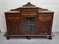 Lovely Oak Tudor Style Rope Edge Sideboard With Leadlight Centre Door | Antique & Vintage | Moonee Ponds Antiques | Australia Wide Delivery