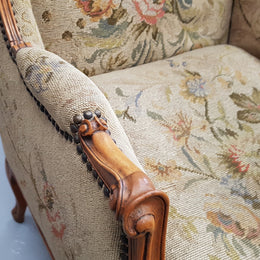 French Wing Back Tapestry Arm Chair