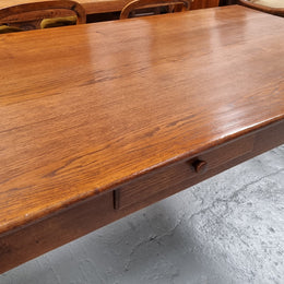 Antique French Oak Farmhouse table in fully restored condition. Features a single drawer and tapered legs.