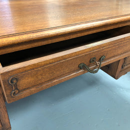 French Oak Louis XV style full partners desk with both sides having five functional drawers. In very good original detailed condition.