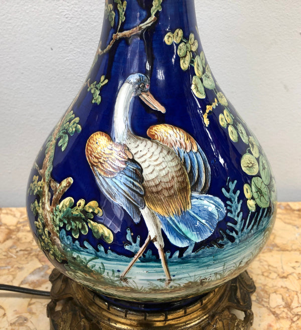 Rare pair of French Majolica Lamps