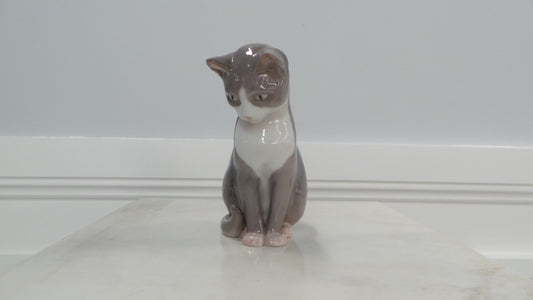Beautiful Royal Copenhagen Grey Cat Statue