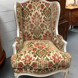 French Painted Upholstered Wing Back Armchair