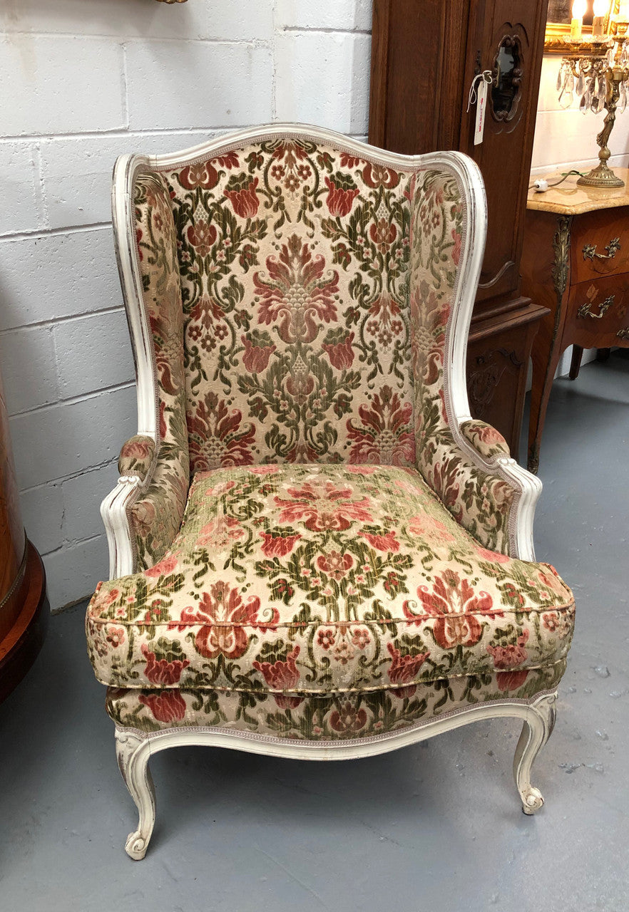 French Painted Upholstered Wing Back Armchair | Antique & Vintage | Moonee Ponds Antiques | Australia Wide Delivery