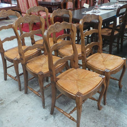 Set of Six Fabulous French Oak Dining Chairs