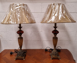 Beautiful Pair of Metal & Glass Lamp Bases with New Gold Shades | Antique & Vintage | Moonee Ponds Antiques | Australia Wide Delivery
