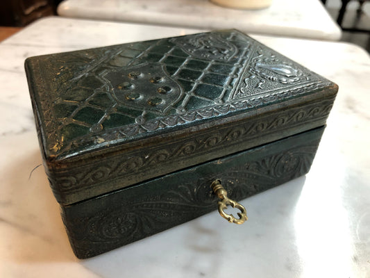 Victorian Green Leather Embossed Box