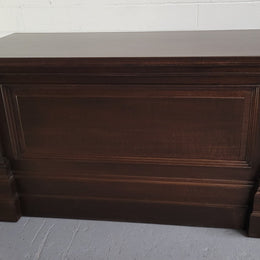 Impressive Silky Oak Antique style shop counter. It would look amazing in a shop or would make a superb kitchen island bench. In good original detailed condition.