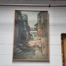 European Olde World Street Scene Oil On Canvas