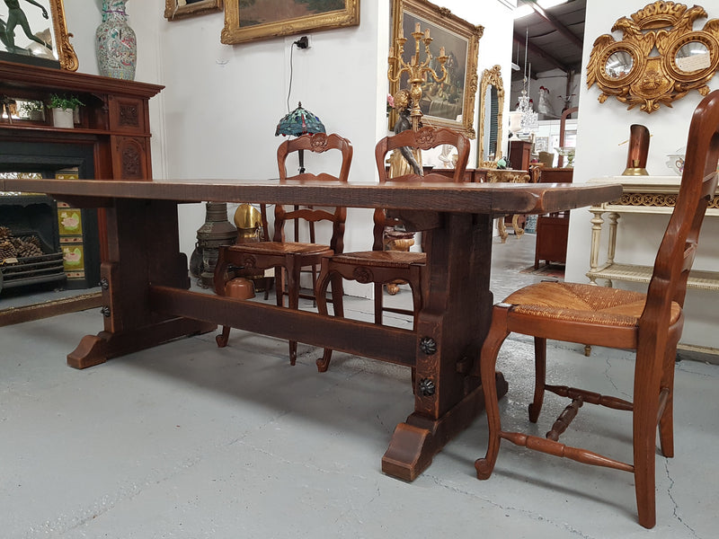 19th Century French Oak pedestal farmhouse table. In very good original detailed condition. Circa 1860's.