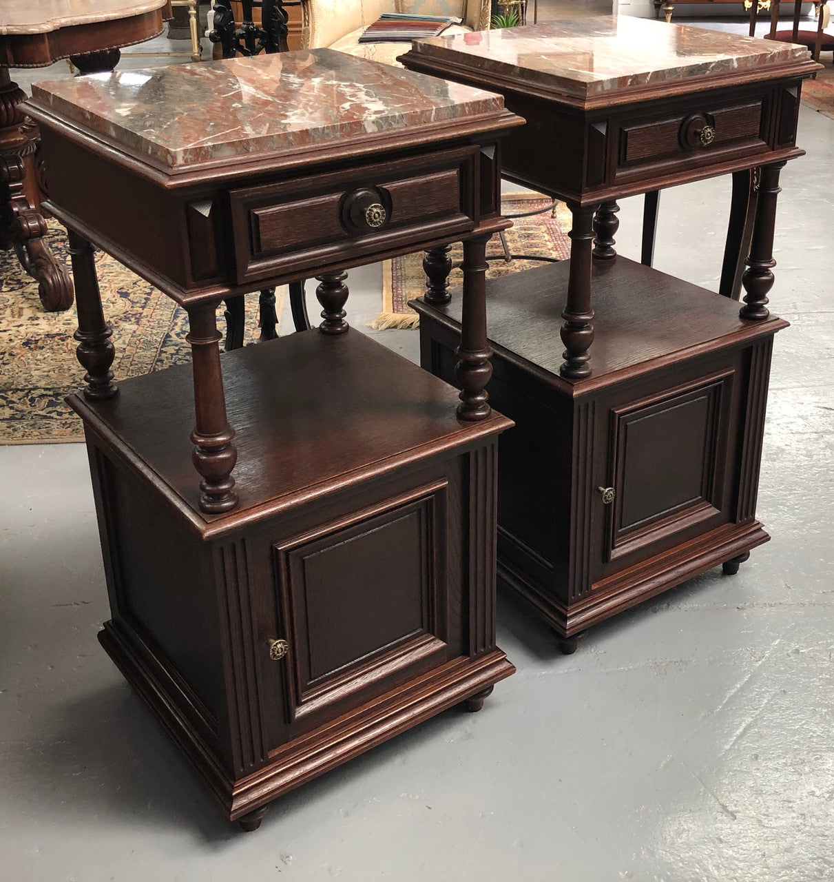Beautiful Pair of French Dark Oak Bedsides