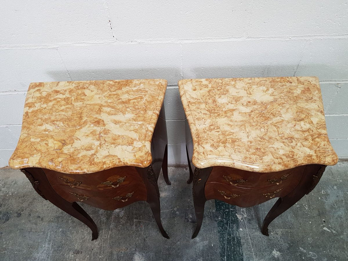 Pair of French Marquetry Inlaid Bedsides Cabinets | Antique & Vintage | Moonee Ponds Antiques | Australia Wide Delivery