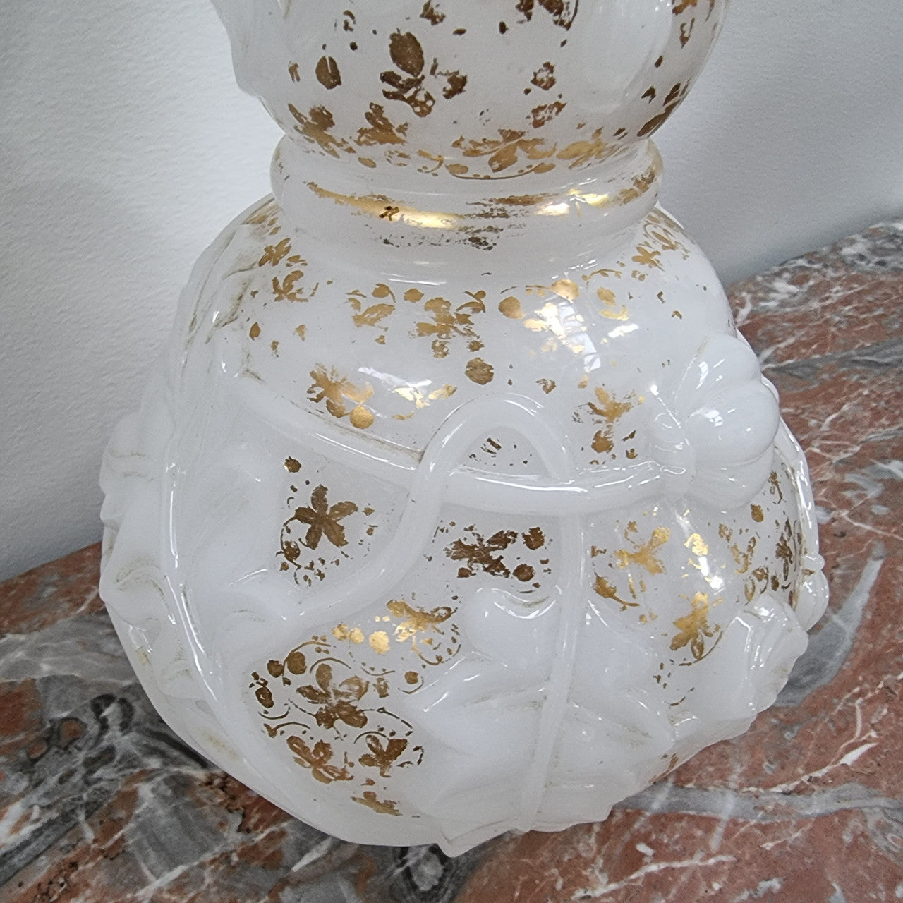 French 19th Century Milk Glass Embossed Vase
