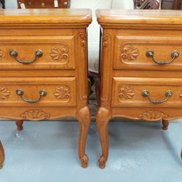 Beautiful Pair of Louis XV Style Light Oak Bedside