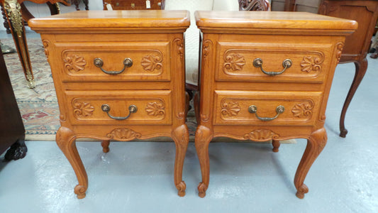 Beautiful Pair of Louis XV Style Light Oak Bedside