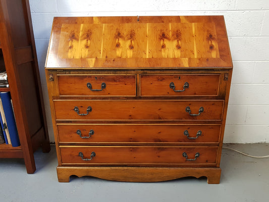 Antique Yew Wood Bureau With A Leather Inset