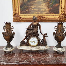 French Three Piece Clock Set Of Women And Cupid
