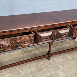 19th Century French Oak Henry the 2nd style console/side table/ TV unit with two drawer with beautiful carvings. It is in good original detailed condition.