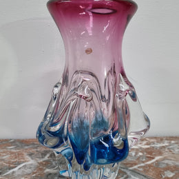 Vintage “Murano” hand made blue and cranberry glass vase. In excellent condition.