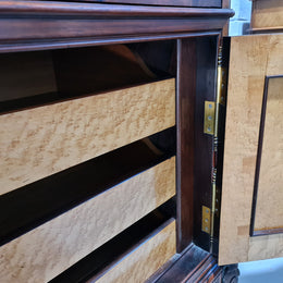Stunning Rosewood Marble Topped Secretaire with two cupboards. Cupboards open to three fitted drawers and an additional secret drawer beneath the cupboard. All sitting on lovely carved legs and decorated with ormolu mounts. Circa: 1860. In good original detailed condition.
