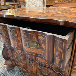 Very Fine highly decorative 18th century Dutch 3 drawer commode. It retains its original brass hardware and Escutcheons. In very good original detailed condition.