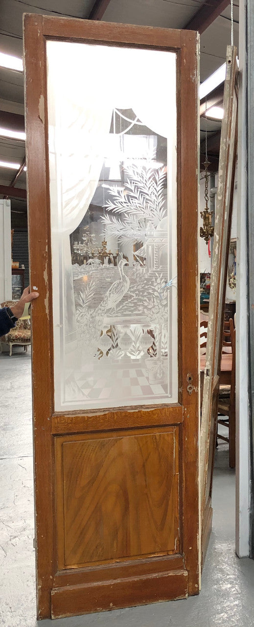 Stunning French Antique 19th century pair of doors with acid etched panels and are in good original condition.