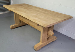 Late 19th Century French Stripped Oak Double Pedestal Stretcher Base Farmhouse Table | Antique & Vintage | Moonee Ponds Antiques | Australia Wide Delivery