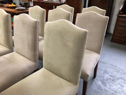Custom Made Ivory Suede Covered Hardwood Set Of 10 Dining Chairs | Antique & Vintage | Moonee Ponds Antiques | Australia Wide Delivery