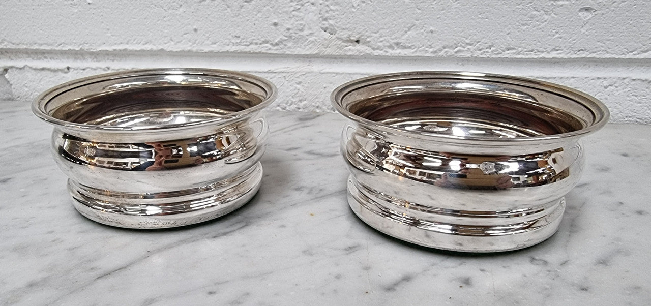 Quality Vintage Sterling Silver wine coasters. London 1969.