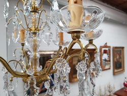 French Brass & Crystal Six Arm Chandelier | Antique & Vintage | Moonee Ponds Antiques | Australia Wide Delivery