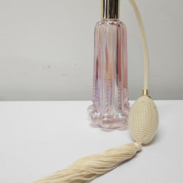 Vintage Fenton, Pink/Purple iridescent perfume bottle, cased glass, beaded base with working atomiser. Clearly marked FENTON on the base with original paper label.