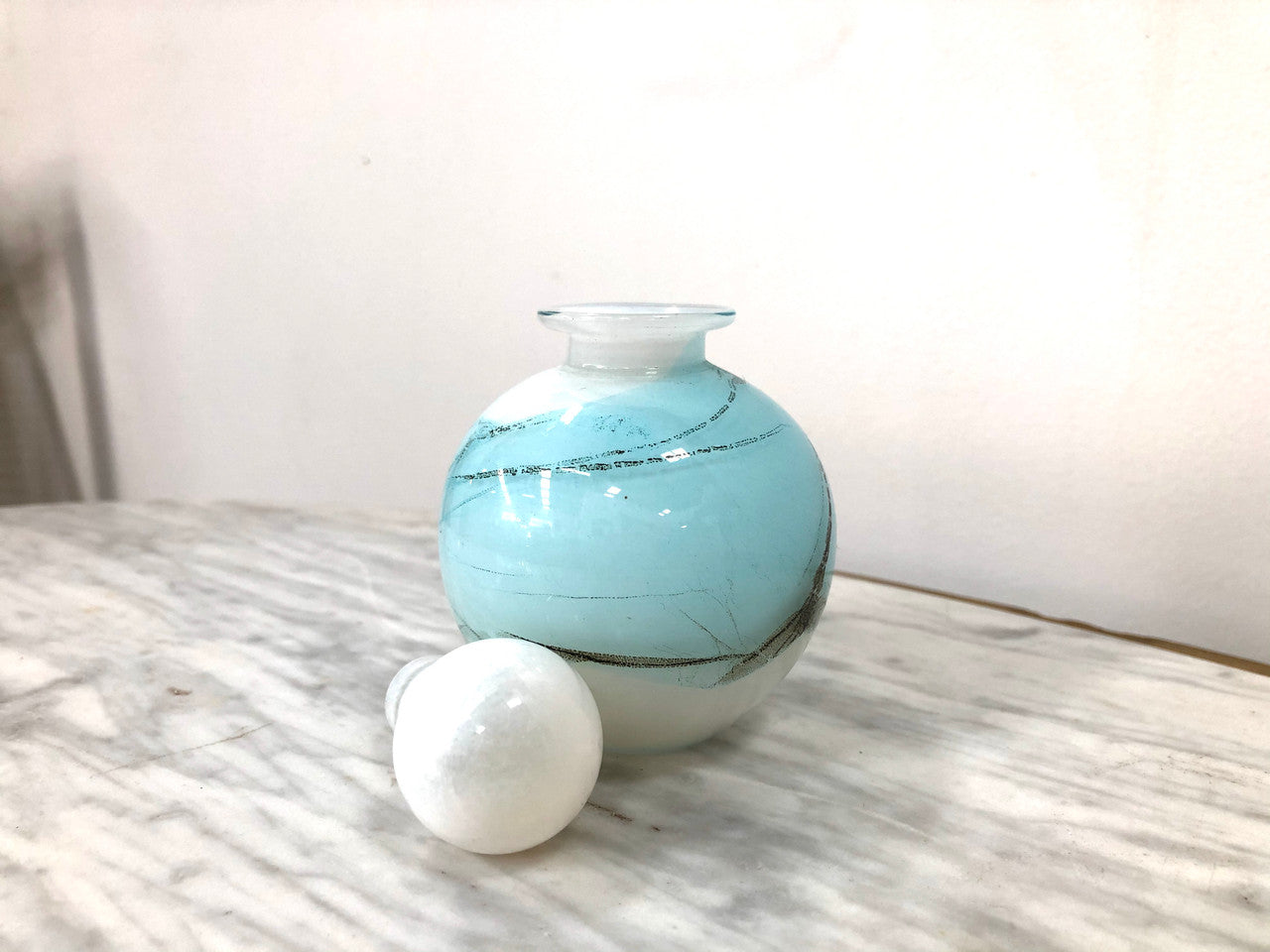 Nick Wirdnam Round White & Blue Art Glass Scent Bottle | Antique & Vintage | Moonee Ponds Antiques | Australia Wide Delivery