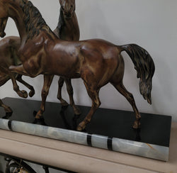 Art Deco Patinated Bronze French Spelter Horses on Marble Base | Antique & Vintage | Moonee Ponds Antiques | Australia Wide Delivery