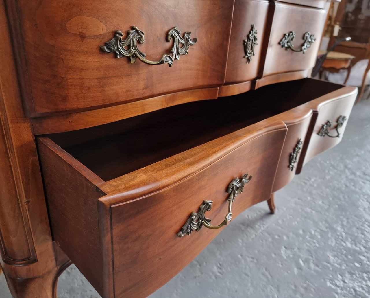 Elegant French Louis XV Style Cherrywood Commode with Two Drawers | Antique & Vintage | Moonee Ponds Antiques | Australia Wide Delivery