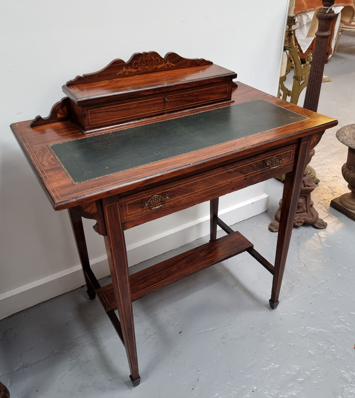 Edwardian Sheraton Style Desk Leather Insert Top | Antique & Vintage | Moonee Ponds Antiques | Australia Wide Delivery
