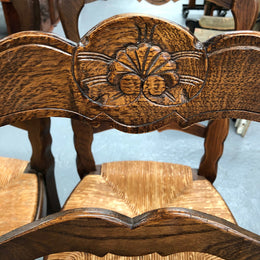 Lovely Set Of Six French Oak Rush Seat Dining Chairs
