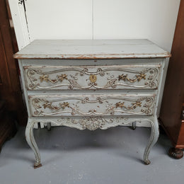 Antique, early 19th Century, Provincial two drawer oak commode, painted Blue. Circa: Early 19th Century.