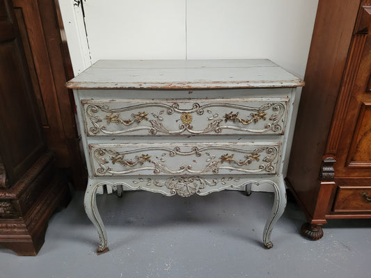 Antique, early 19th Century, Provincial two drawer oak commode, painted Blue. Circa: Early 19th Century.