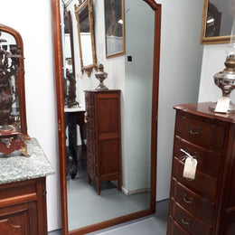 French Inlaid Walnut Free Standing Bevelled Edge Mirror