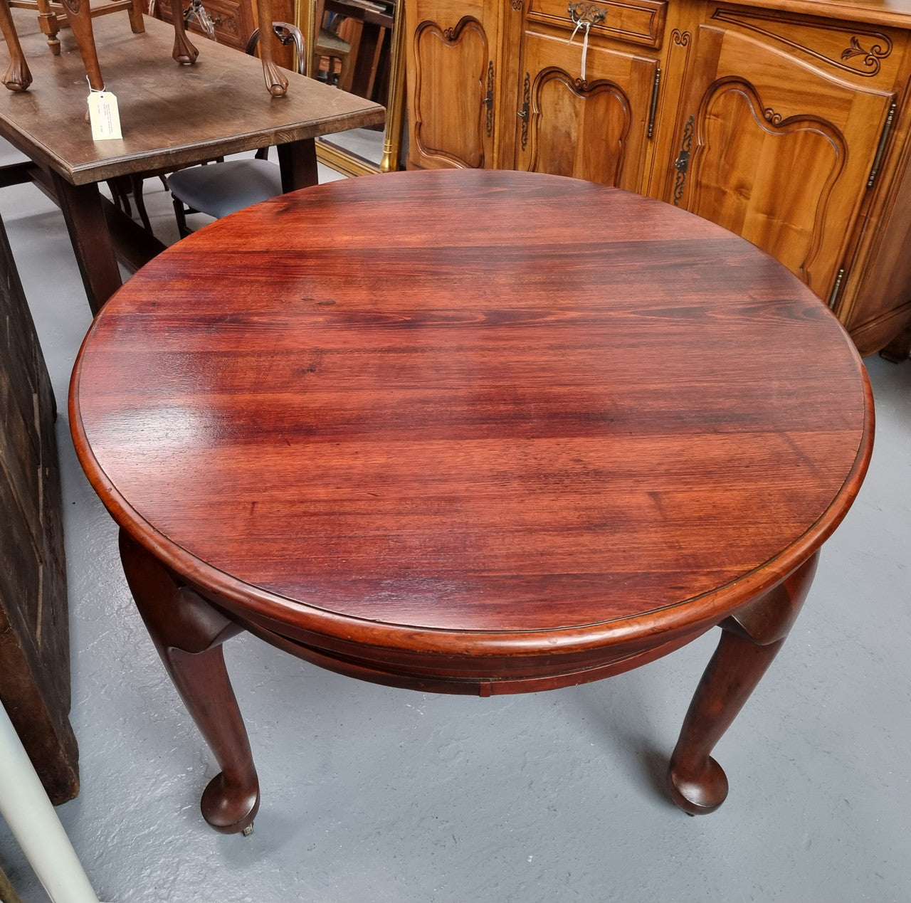 Australian Blackwood Fixed Oval Dining Table with Queen Anne Legs and Castors