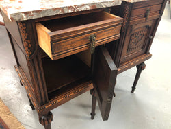Pair Of French Oak Marble Top Henry II Style Bedside Tables | Antique & Vintage | Moonee Ponds Antiques | Australia Wide Delivery