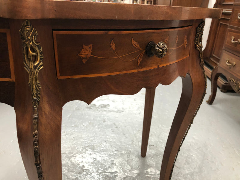 Stunning small inlaid French Walnut Louis XV style hall table with ormolu mounts and beautiful details. It has been sourced from France and is in good orignal detailed condition.