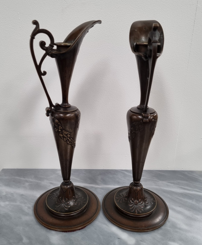 A stunning pair of French Art Nouveau bronze candlesticks. They are of fine quality and in very good condition.